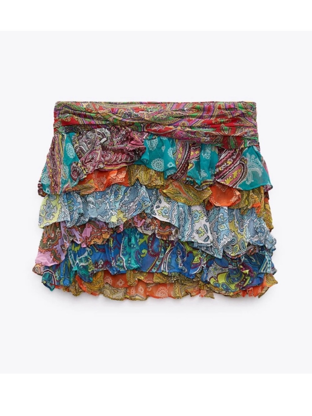 ZARA Colorful Paisley Patchwork Ruffle Mini Skirt, size medium - Picture 16 of 16
